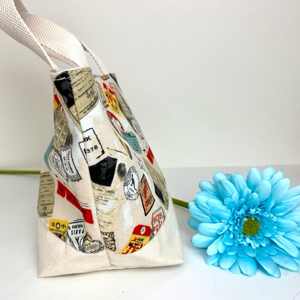 Cute travel cotton fabric tote bag NEW! Fully lined with webbing straps - Picture 10 of 12